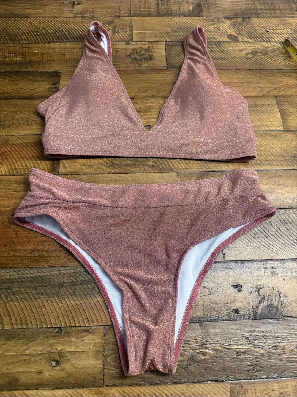 Shimmery Rose Gold Two-Piece Bikini